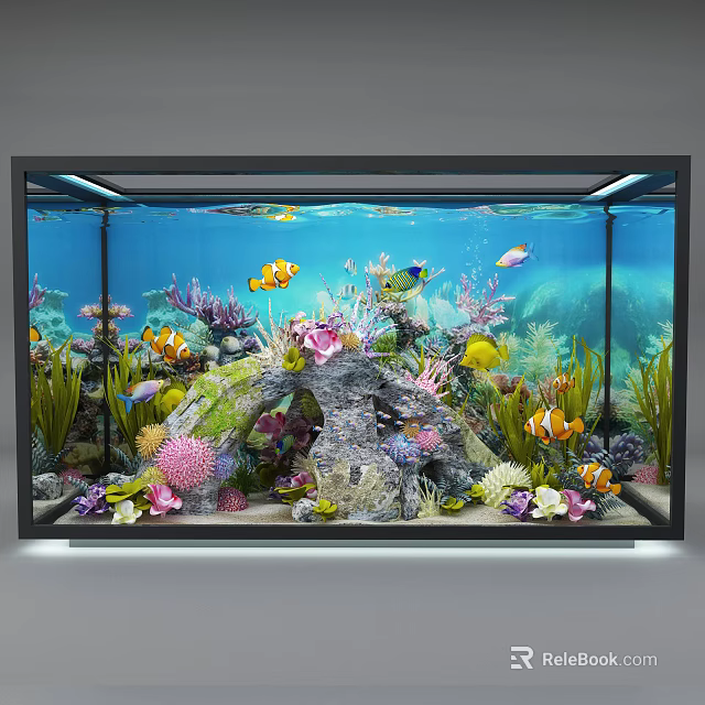 Colorful Fish Aquarium Tank With Clownfish Corals Aquatic Plants And Rock Decorations 3d model 