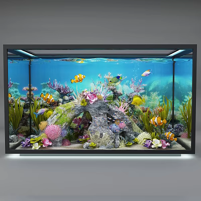 Colorful Fish Aquarium Tank With Clownfish Corals Aquatic Plants And Rock Decorations 3d model