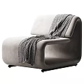 Modern Design Brown Leather Single Seater Sofa With Gray Knitted Blanket 3d model