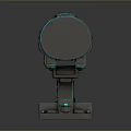 Mechanical Metal Device With Blue Glowing Elements And Stable Base Structure