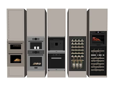 Modern Built in Kitchen Appliances with Oven Coffee Machine Wine Cooler and Storage 3d model