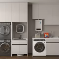 Modern Bathroom Vanity Cabinet In Integrated Laundry Area With Washer Dryer Sink And Storage
