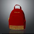 Stylish Red Backpack with MINI KIDS Text and Yellow Square Pattern for Kids 3d model