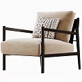 Beige Single Sofa With Dark Wooden Armrests And Geometric Pattern Pillow 3d model