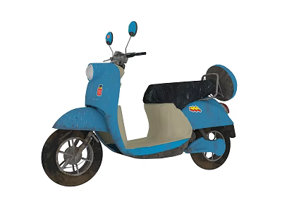 Blue Classic Scooter With Rearview Mirrors Black Seat And Retro Body Design 3d model