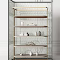 Modern Open Multi Layer Shelving Unit With Metal Frame And Decorative Items 3d model