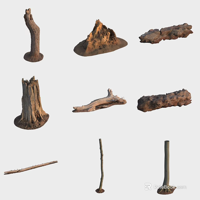 Natural Wood Stumps Logs And Branches In Various Shapes For Decorative Use 3d model 