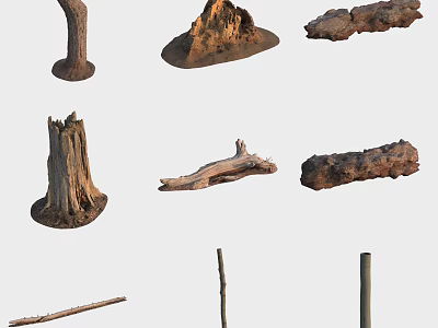 Natural Wood Stumps Logs And Branches In Various Shapes For Decorative Use 3d model
