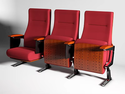 Modern Red Theater Seats With Wooden Armrests And Metal Legs Design 3d model