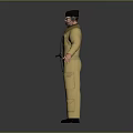 3D Character In Yellow Jumpsuit With Black Cap Headphones And Gun Holding Pose