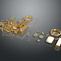 Golden Decorative Metallic Lifestyle Accessories With Various Shapes Rings Blocks Beads And Round Pieces