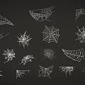 Different Spider Web Designs In White Lines On Black Background 3d model