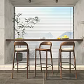 Modern Bar Counter Interior With Three Bar Stools Green Plants Window And Decorative Balls