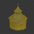 Round Stone Building Model With Gray Tile Roof Pointed Spire And Green Base Decoration