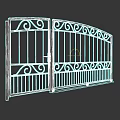 Black Wrought Iron Double Gate With Decorative Patterns And Golden Handle