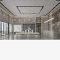Modern Luxury Real Estate Sales Office Lobby With Marble Finishes And Exquisite Artistic Chandelier Decoration