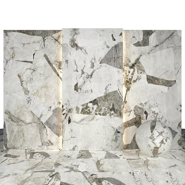 Marble Component With Irregular Fragments Patched Wall And Floor White Gray Textures Spherical Decor 3d model