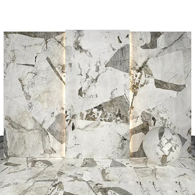Marble Component With Irregular Fragments Patched Wall And Floor White Gray Textures Spherical Decor 3d model