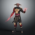 Ninja Warrior In Black Red Clothing Wearing Straw Hat And Fiery Mythical Creature Aura