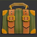 Cartoon Style 3D Suitcase With Green Orange Body Yellow Corners And Handle