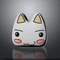 Cute White Cartoon Cat Character With Brown Ears Red Cheeks And Smiling Face Design