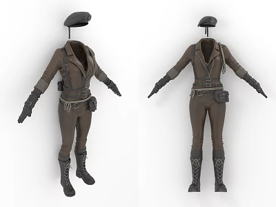 Tactical Utility Outfit With Cap Jacket Pants Boots And Belt Pockets 3d model