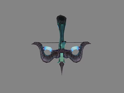 Mythical Bow Weapon With Horn Like Structure Green Black Design And Glowing Blue Elements 3d model