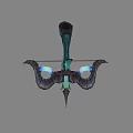 Mythical Bow Weapon With Horn Like Structure Green Black Design And Glowing Blue Elements