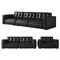 Modern Black Leather Tufted Sofa Set With Three Seater And Single Seaters 3d model