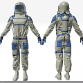Astronaut Sculpture with White Blue Spacesuit Front and Back View Design 3d model