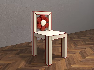 Unique Leisure Chair With Flower Shaped Backrest White Frame Red Accents Herringbone Wooden Floor 3d model