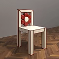 Unique Leisure Chair With Flower Shaped Backrest White Frame Red Accents Herringbone Wooden Floor