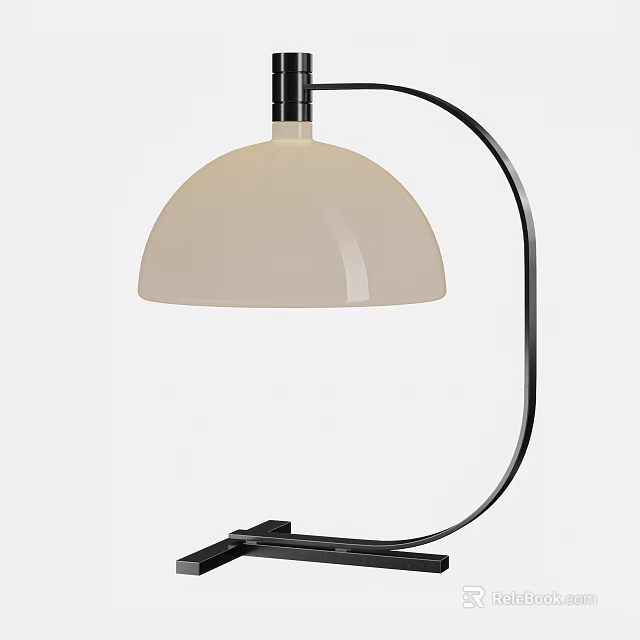 Modern Table Lamp with White Dome Shade and Black Metal Stand Base 3d model 