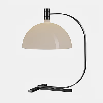 Modern Table Lamp with White Dome Shade and Black Metal Stand Base 3d model