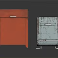 Vintage Storage Equipment Red And Light Blue Cases With Metal Handles And Worn Texture