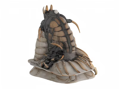 Detailed Mythical Creature Sculpture With Armored Exoskeleton Spiked Appendages And Earth Tone Textured Layers 3d model