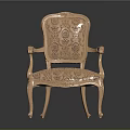 Elegant European Style Accent Chair With Carved Armrests And Patterned Fabric Upholstery