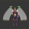 Detailed Game Movie Character 3D Model With Green White Wings Blue Armor And Crested Head