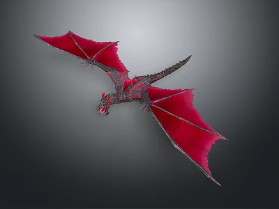 Mythical Red Dragon Creature Flying with Extended Red Wings and Sharp Black Scales 3d model