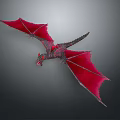 Mythical Red Dragon Creature Flying with Extended Red Wings and Sharp Black Scales