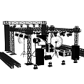 Professional Stage Truss Setup With Lighting Fixtures Sound Speakers And Equipment Cases