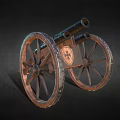 Vintage Double Barreled Cannon With Wooden Wheels And Cross Emblem