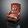 Brown Leather Single Sofa With Tufted Back Armrests And Dark Wooden Legs