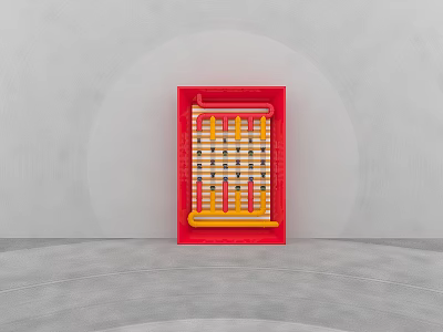 Modern Red Showcase Shelf Featuring Yellow Structural Details and Sleek Design for Product 3d model