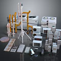 Air Conditioner Fan Equipment With Multiple Units Pipes And Assorted Components 3d model