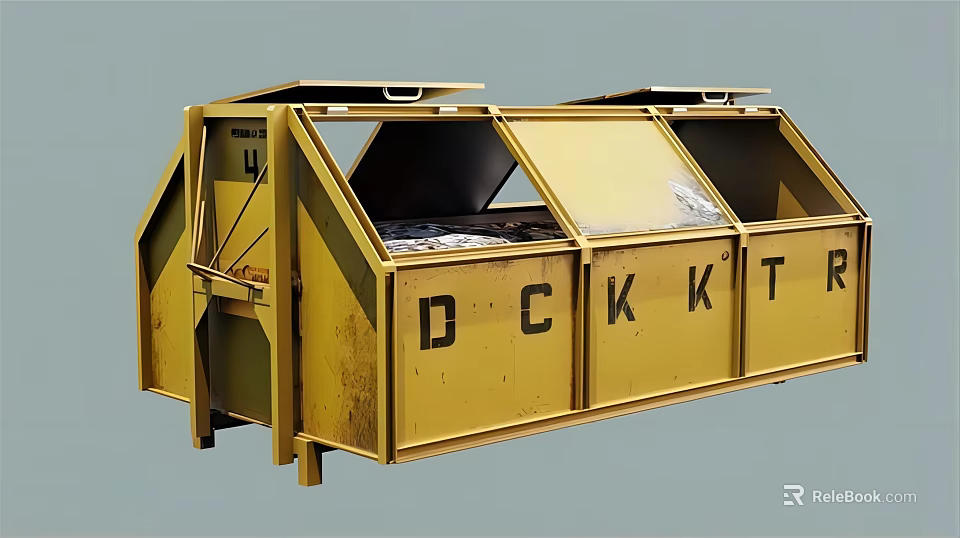 Public Facility Yellow Trash Bin With Multiple Compartments For Public Waste Disposal 3d model