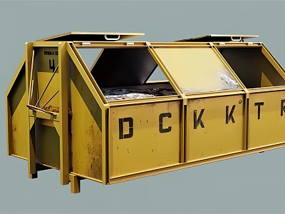 Public Facility Yellow Trash Bin With Multiple Compartments For Public Waste Disposal 3d model