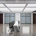Modern Monitoring Room Interior With Control Desk Multiple Screens Large Windows And Chairs