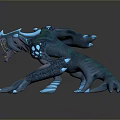 Game and Movie Fantasy Monster Character with Blue Glowing Body Sharp Claws and Ferocious Posture