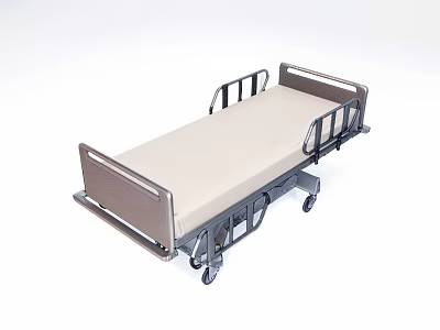 Single Bed with Metal Frame Side Rails and Light Colored Mattress on Wheels 3d model